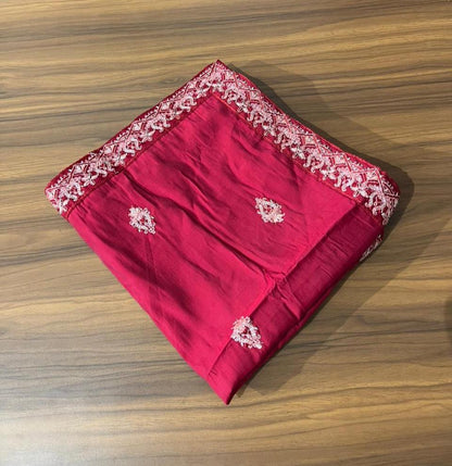 Red Embroidered Groom Shawl and Turban Set