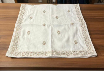 Ivory Art Silk Indian Groom Turban and Shawl Set, Embroidered Wedding Safa