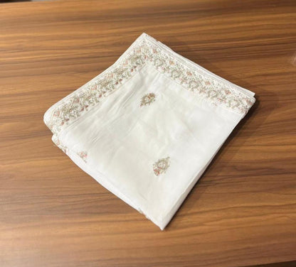 Ivory Art Silk Indian Groom Turban and Shawl Set, Embroidered Wedding Safa