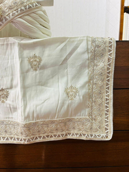 Cream Shawl & Turban Set, Embroidered Indian Wedding stole