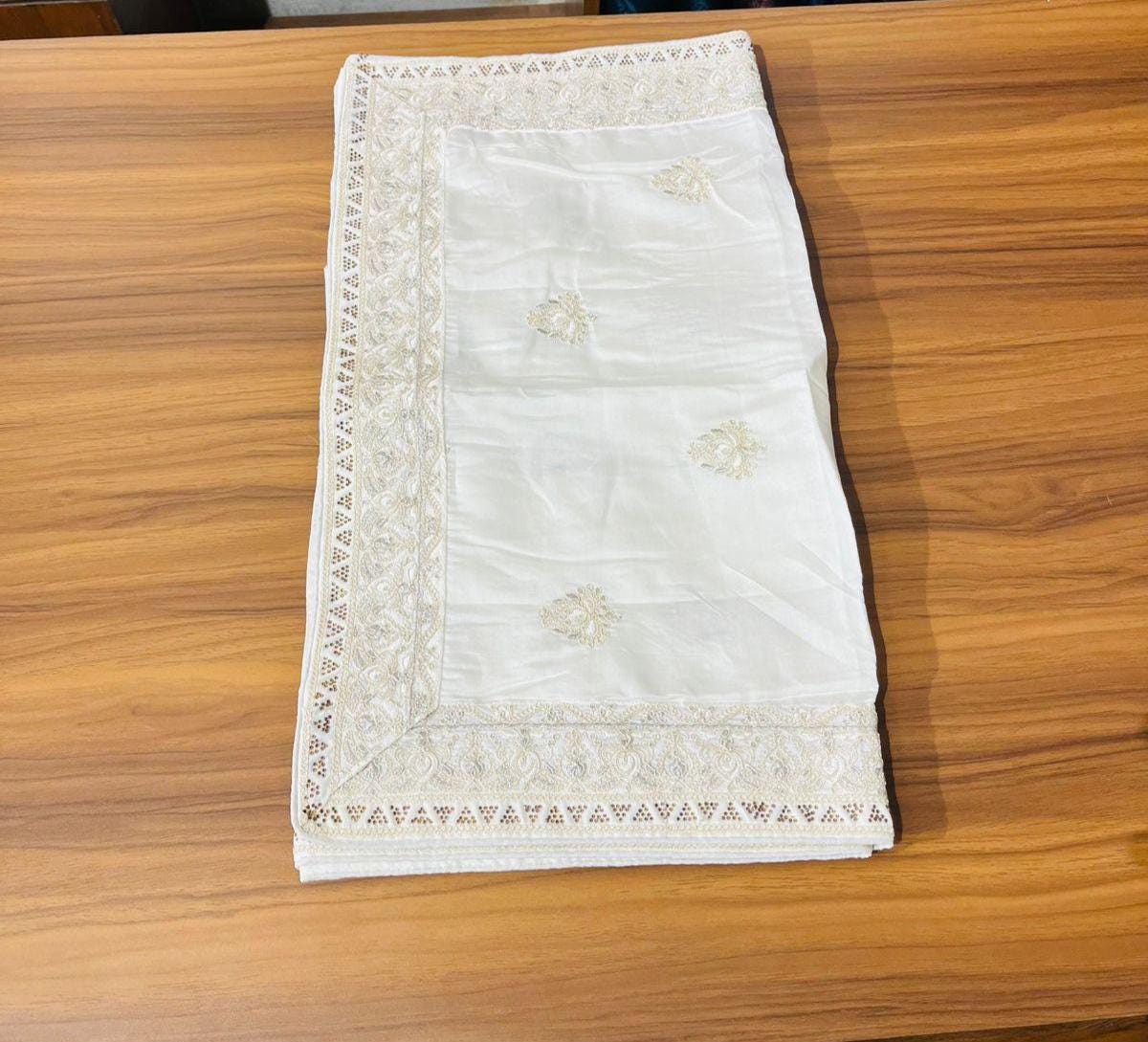 Cream Shawl & Turban Set, Embroidered Indian Wedding stole