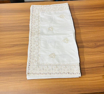 Cream Shawl & Turban Set, Embroidered Indian Wedding stole