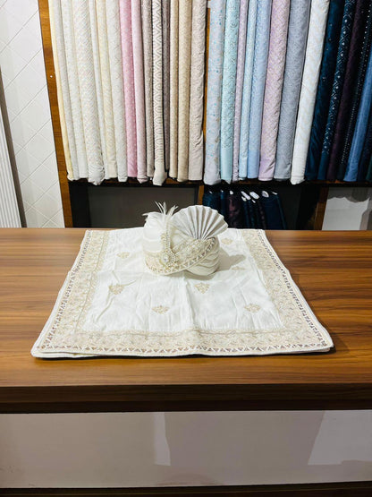 Cream Wedding Turban Shawl, Indian Groom Safa Shawl