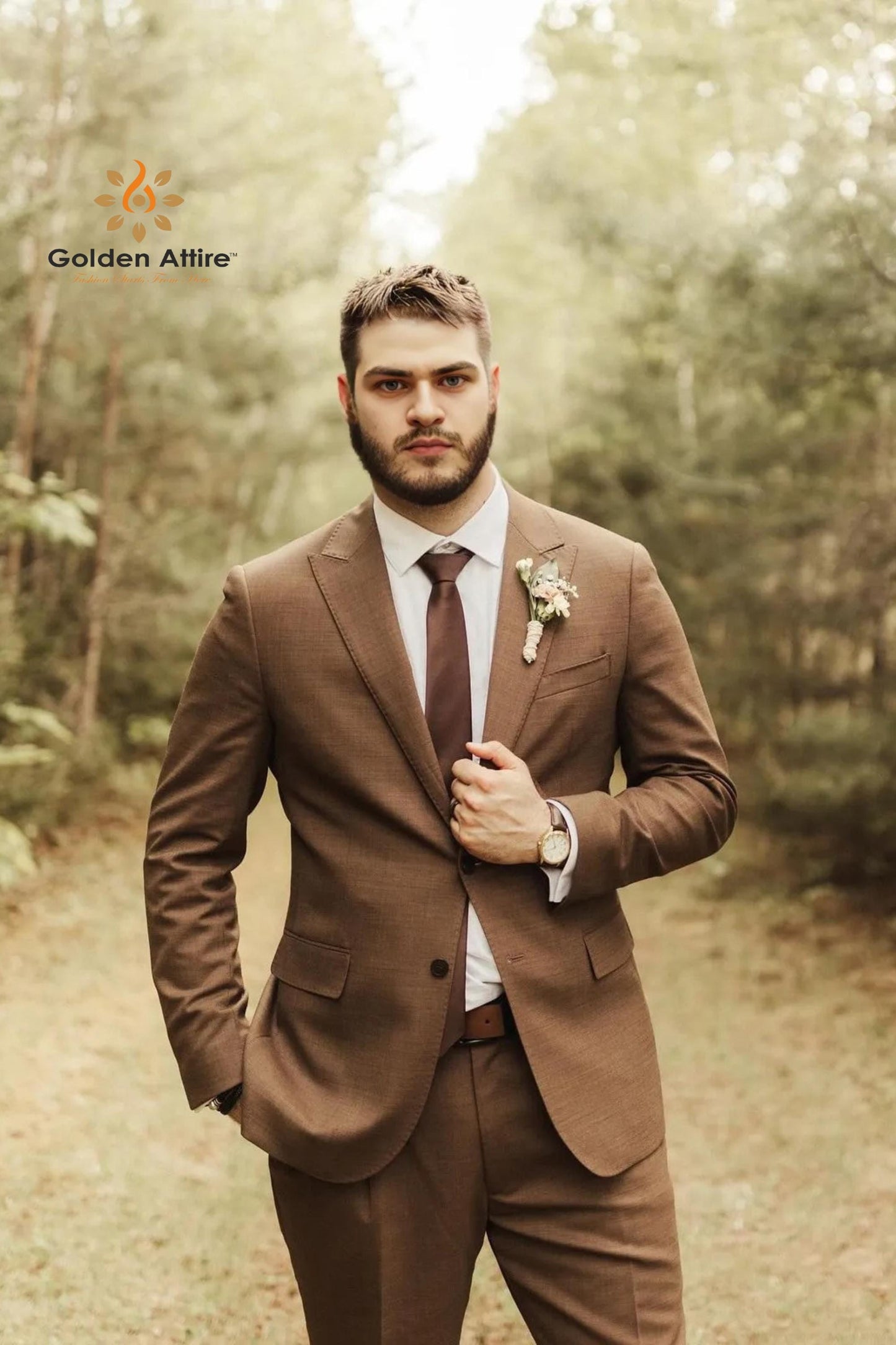 Chestnut Brown Tweed Groom Suit, Custom Two-Piece Wedding Suits, Cocoa Royale Wool Blend