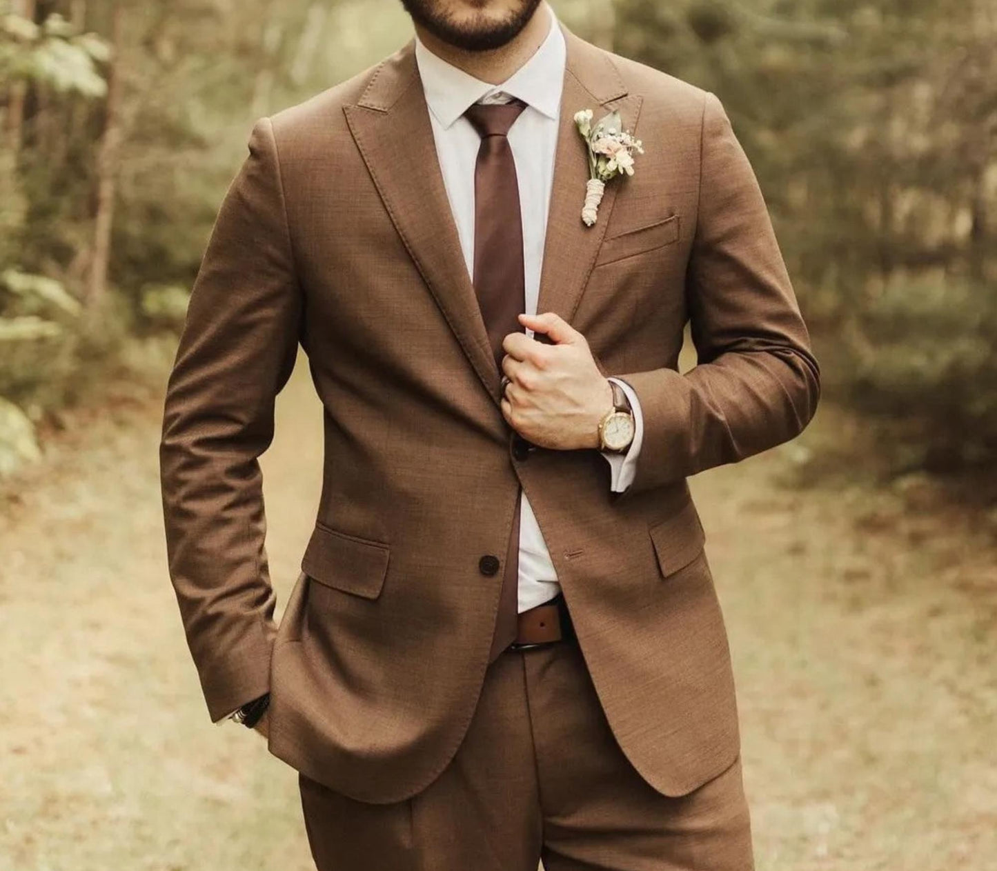 Chestnut Brown Tweed Groom Suit, Custom Two-Piece Wedding Suits, Cocoa Royale Wool Blend