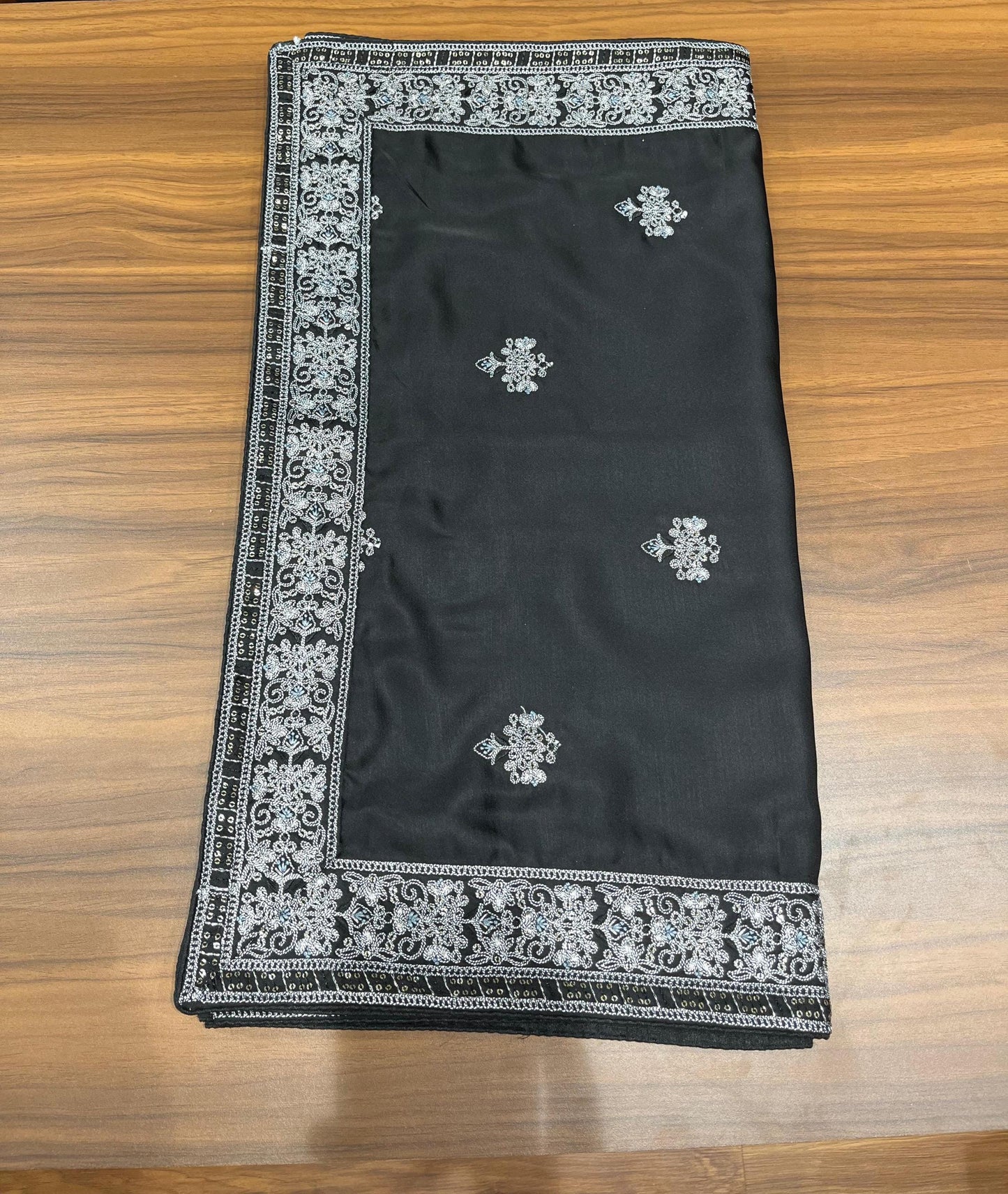 Groom Black Safa Turban & Shawl Set, Sherwani Pagri with Grey Embroidery