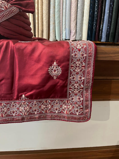Maroon Embroidered Indian Wedding Turban, Sherwani Pagri