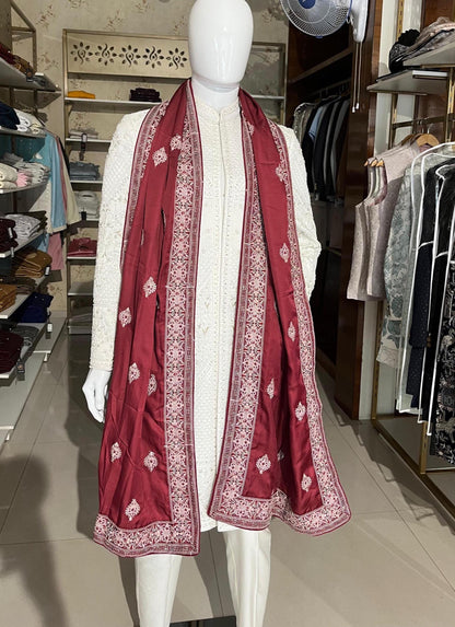 Maroon Embroidered Indian Wedding Turban, Sherwani Pagri