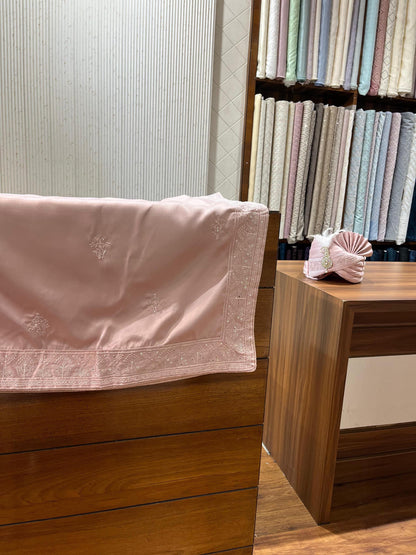 Dusty Rose Groom Shawl Stole & Safa Turban Set, Embroidery Border, for Sherwani and Kurta