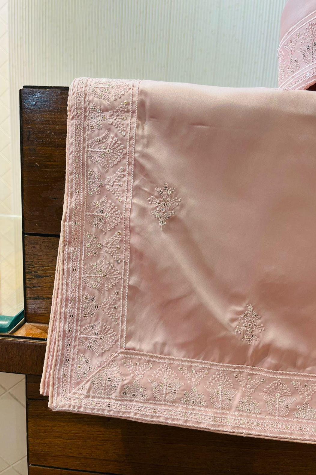 Dusty Rose Groom Shawl Stole & Safa Turban Set, Embroidery Border, for Sherwani and Kurta