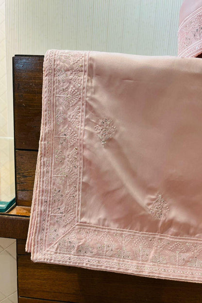 Dusty Rose Groom Shawl Stole & Safa Turban Set, Embroidery Border, for Sherwani and Kurta