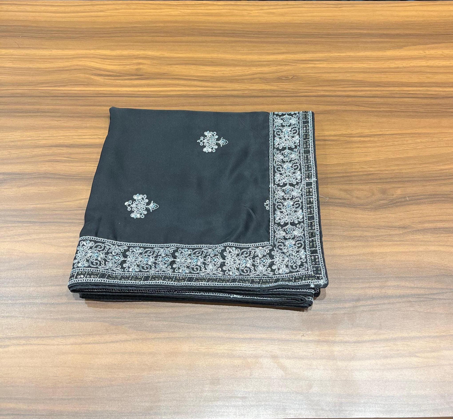 Groom Black Safa Turban & Shawl Set, Sherwani Pagri with Grey Embroidery