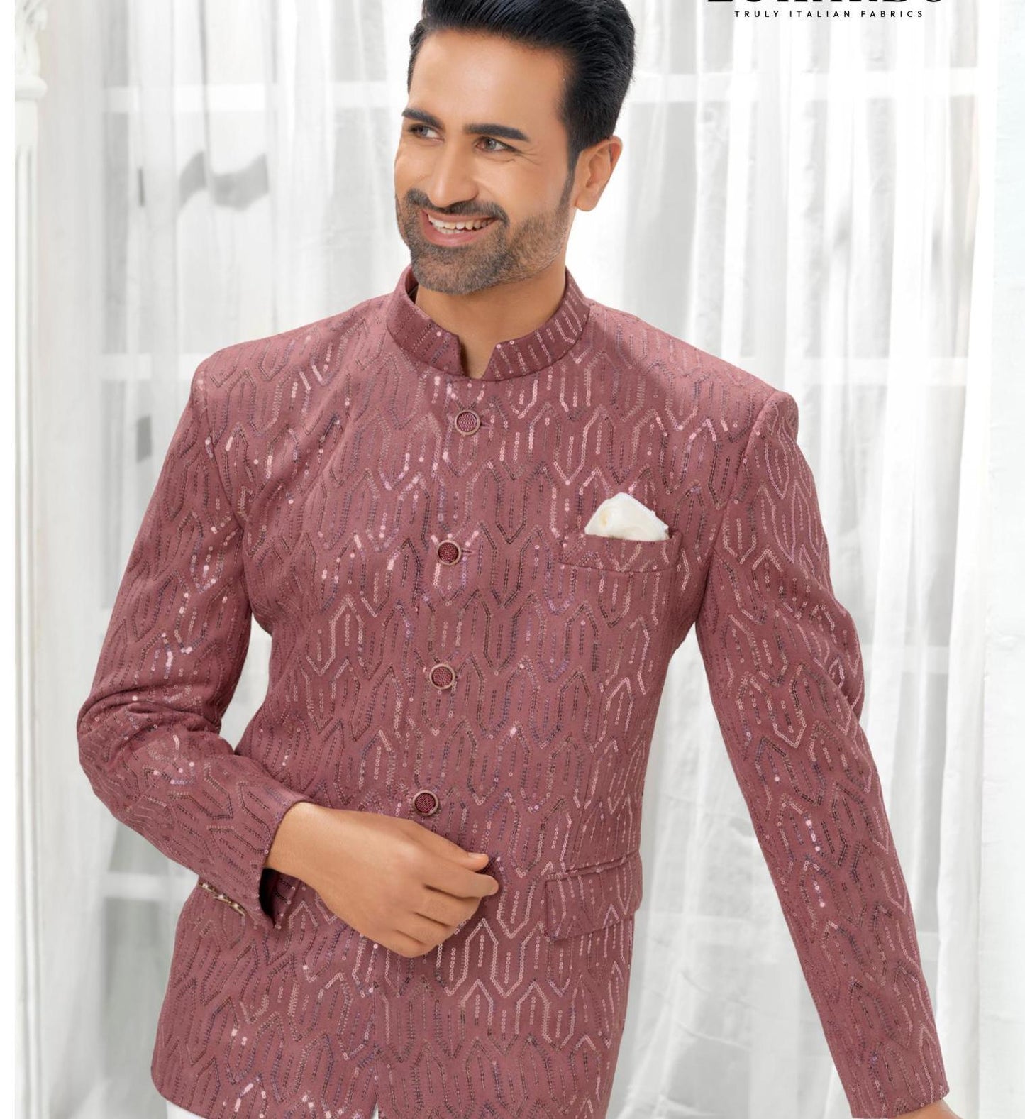 Dusty Rose Jodhpuri Suit: Men's Wedding Groom Outfit