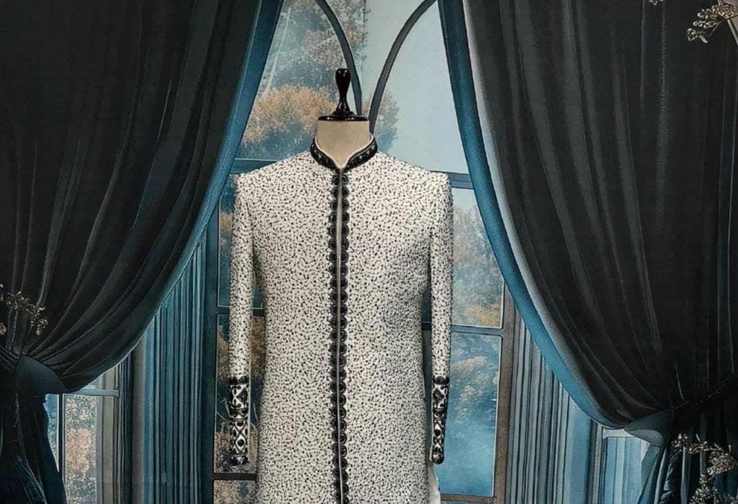 Off White Sherwani for Groom, Customizable Indo Western outfit