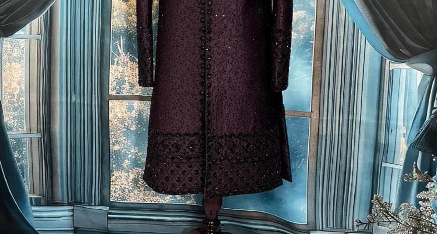 Indo-Western Sherwani for Groom, Black Zardozi Embroidery Indian Groom Outfit