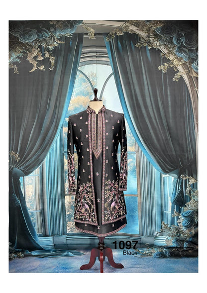 Black Men's Shrug Indo-Western, Zardozi & Thread Embroidered Sherwani