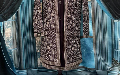 Wine shrug Indo-Western Sherwani for Groom, Indian Men Outfit