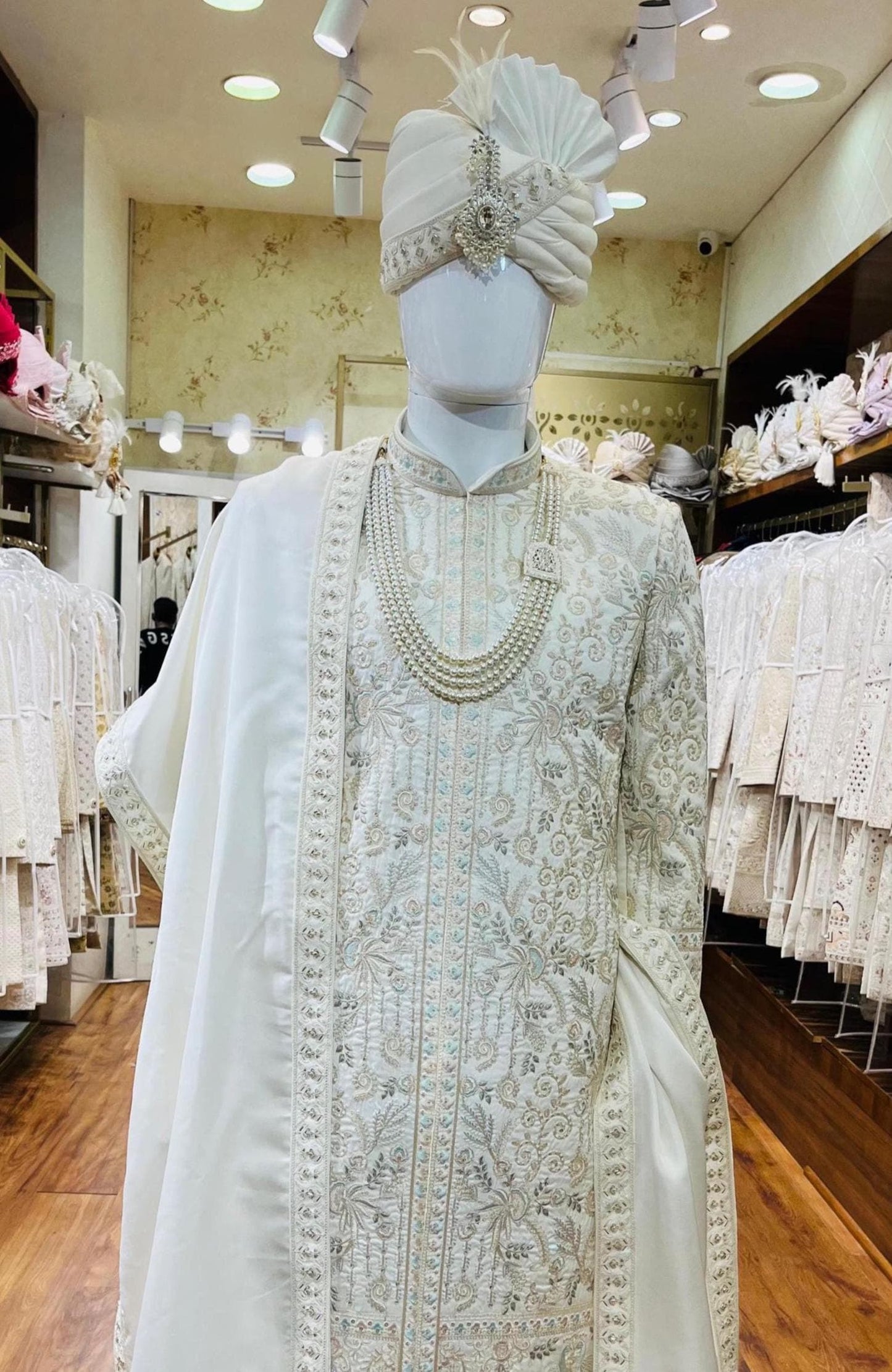 Luxury Ivory Groom Sherwani, Indian wedding Sherwani, Wedding Outfit