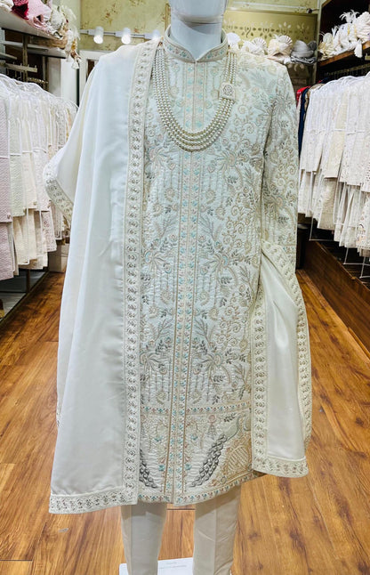 Luxury Ivory Groom Sherwani, Indian wedding Sherwani, Wedding Outfit