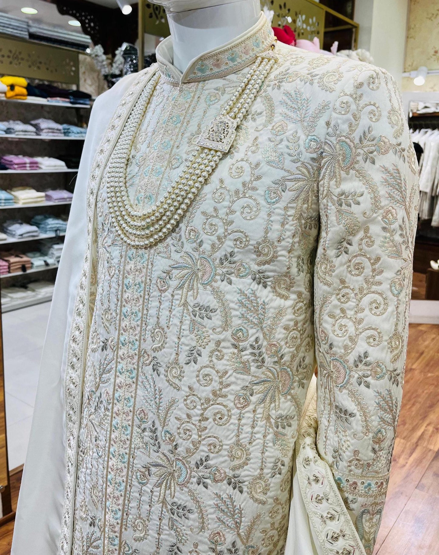 Luxury Ivory Groom Sherwani, Indian wedding Sherwani, Wedding Outfit