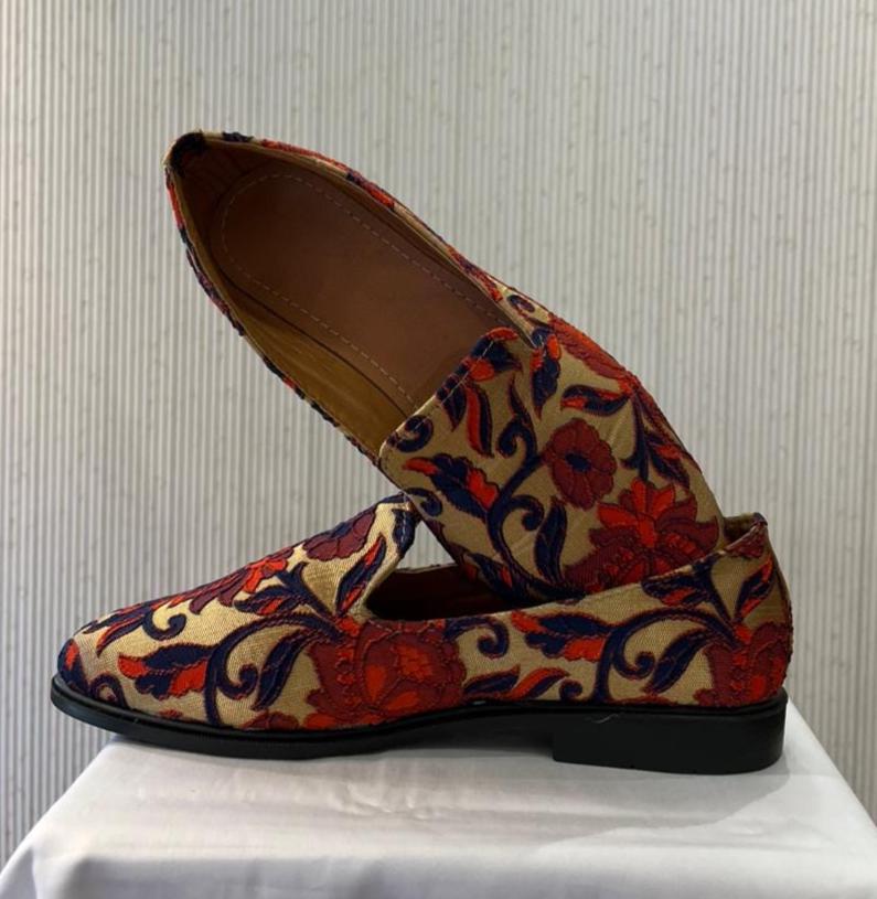 Handmade Floral Art Silk Groom Loafers, Indian Wedding Shoes