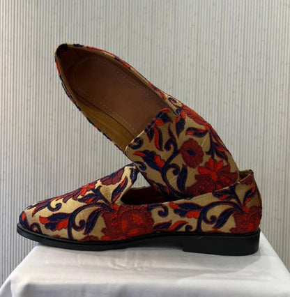 Handmade Floral Art Silk Groom Loafers, Indian Wedding Shoes