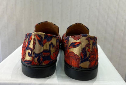 Handmade Floral Art Silk Groom Loafers, Indian Wedding Shoes