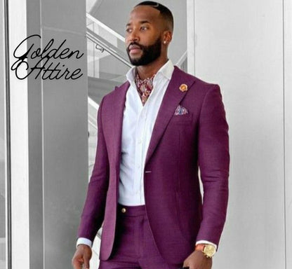 Purple Men's Suit, 2-Piece Wedding Groom Suit, Engagement reception suits