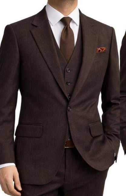 Premium Chocolate Brown Tweed Suit, 3-Piece Groom Wedding Suit, Winter Wool Suit
