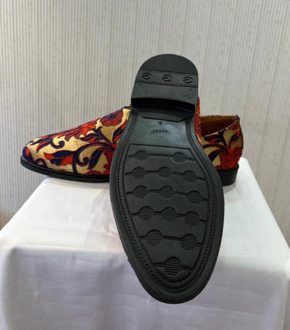 Handmade Floral Art Silk Groom Loafers, Indian Wedding Shoes