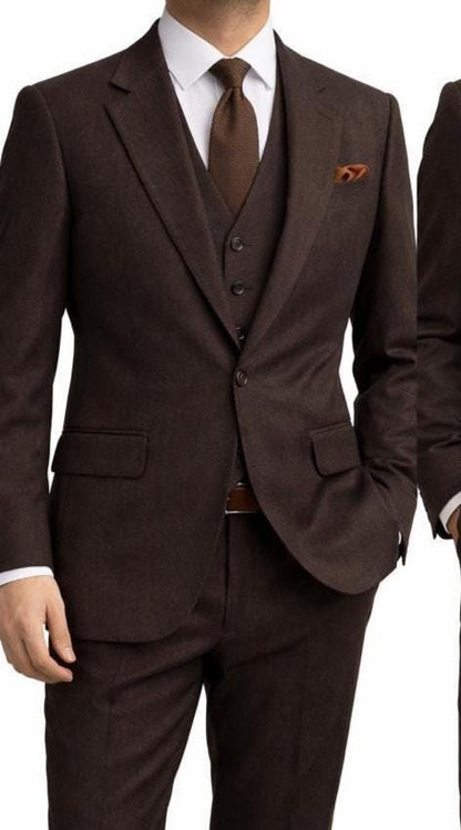 Premium Chocolate Brown Tweed Suit, 3-Piece Groom Wedding Suit, Winter Wool Suit