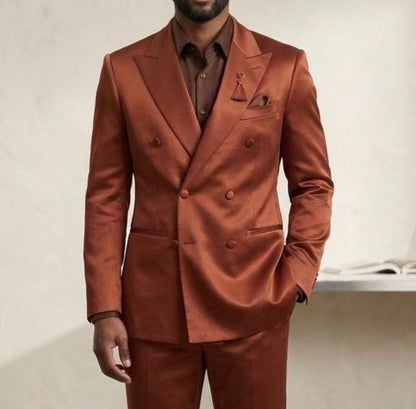 Men’s Rust Copper Satin Finish Double Breasted 3 Piece Suit