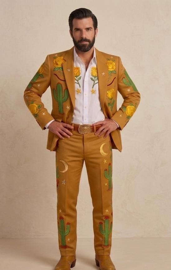 Custom Mustard Yellow Cowboy Groom Suit, Men’s Two-Piece Rodeo Wedding Outfit