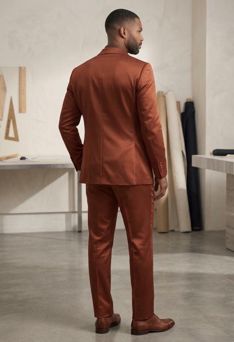 Men’s Rust Copper Satin Finish Double Breasted 3 Piece Suit
