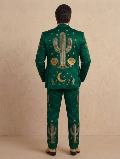 Green Western Embroidered Groom Suit, Custom Fit Cowboy Rodeo