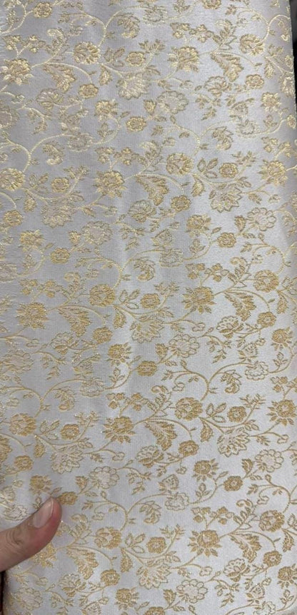 Ivory Gold Brocade Wedding Sherwani for Men, Indo Western Groom Achkan Set