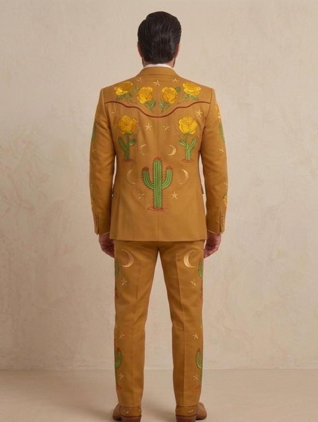 Custom Mustard Yellow Cowboy Groom Suit, Men’s Two-Piece Rodeo Wedding Outfit