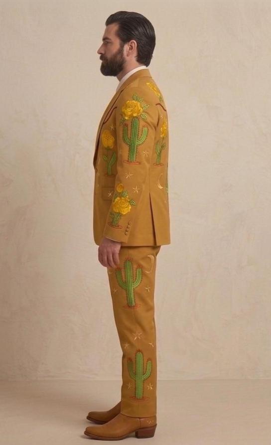 Custom Mustard Yellow Cowboy Groom Suit, Men’s Two-Piece Rodeo Wedding Outfit