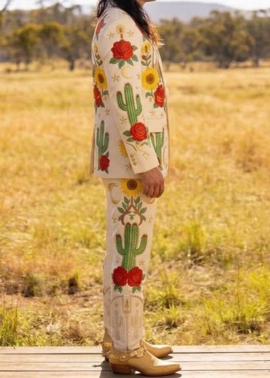 Ivory Western Embroidered Groom Suit, Cowboy Rodeo Outfit for Wedding