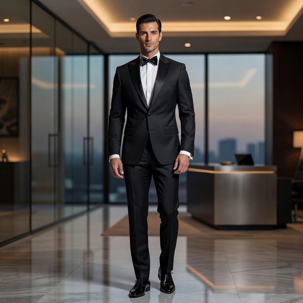 Men's Black Tuxedo Suit, Elegant Groom Wedding Dinner Suit