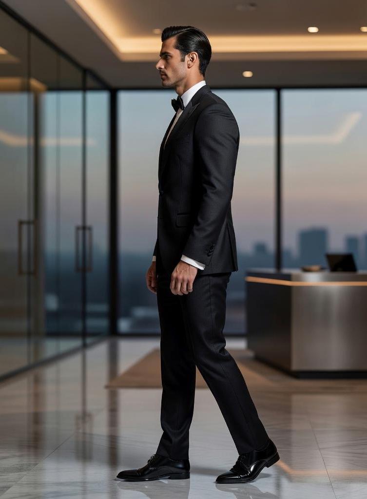 Men's Black Tuxedo Suit, Elegant Groom Wedding Dinner Suit