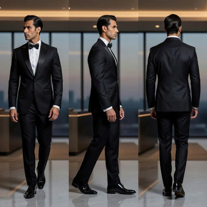 Men's Black Tuxedo Suit, Elegant Groom Wedding Dinner Suit