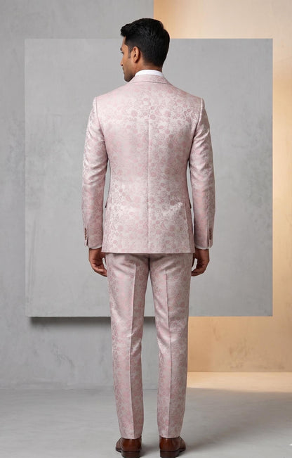 Blush Pink Brocade Floral Two Piece Groom Suit