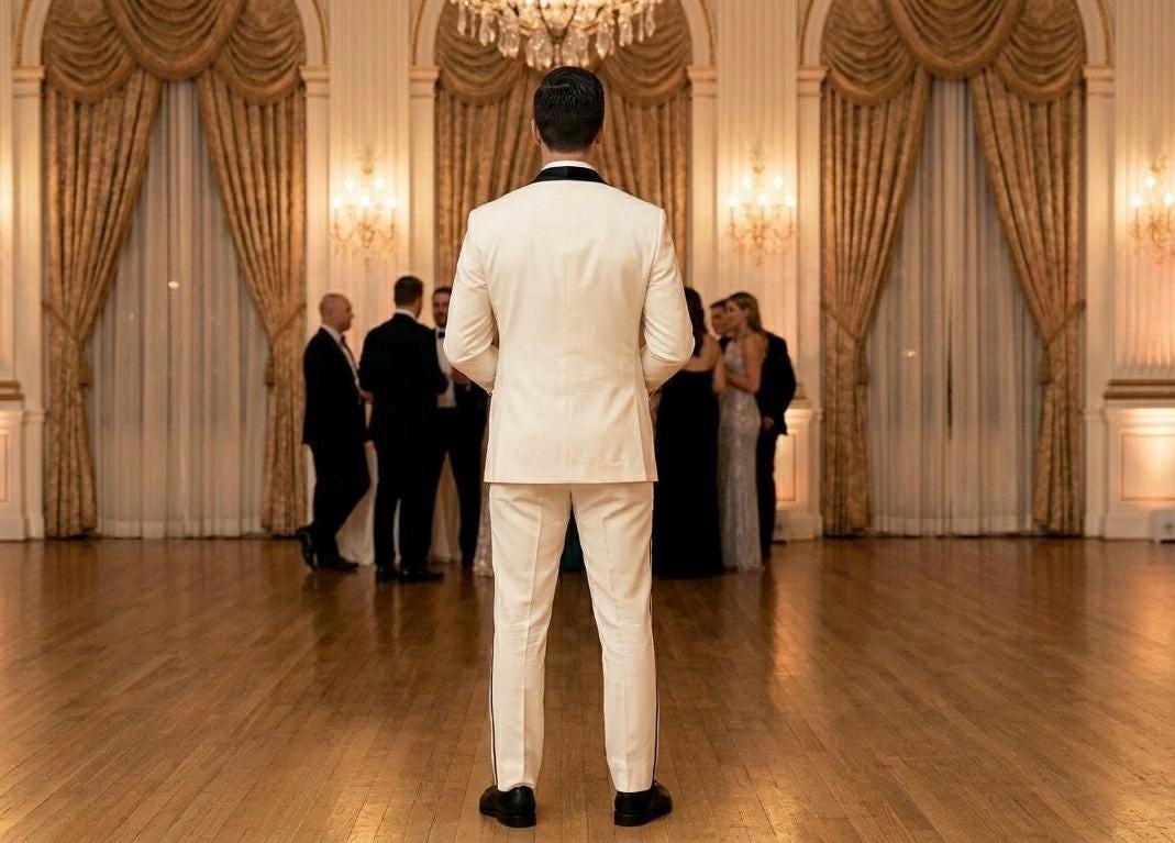 Elegant Cream Tuxedo Suit for Men with Black Shawl Lapel, Ivory Dinner Jacket