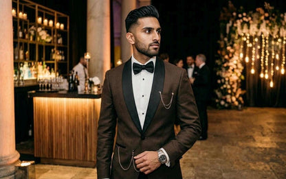 Men's Brown Tuxedo Suit, Black Shawl Lapel, Slim Fit Evening Jacket