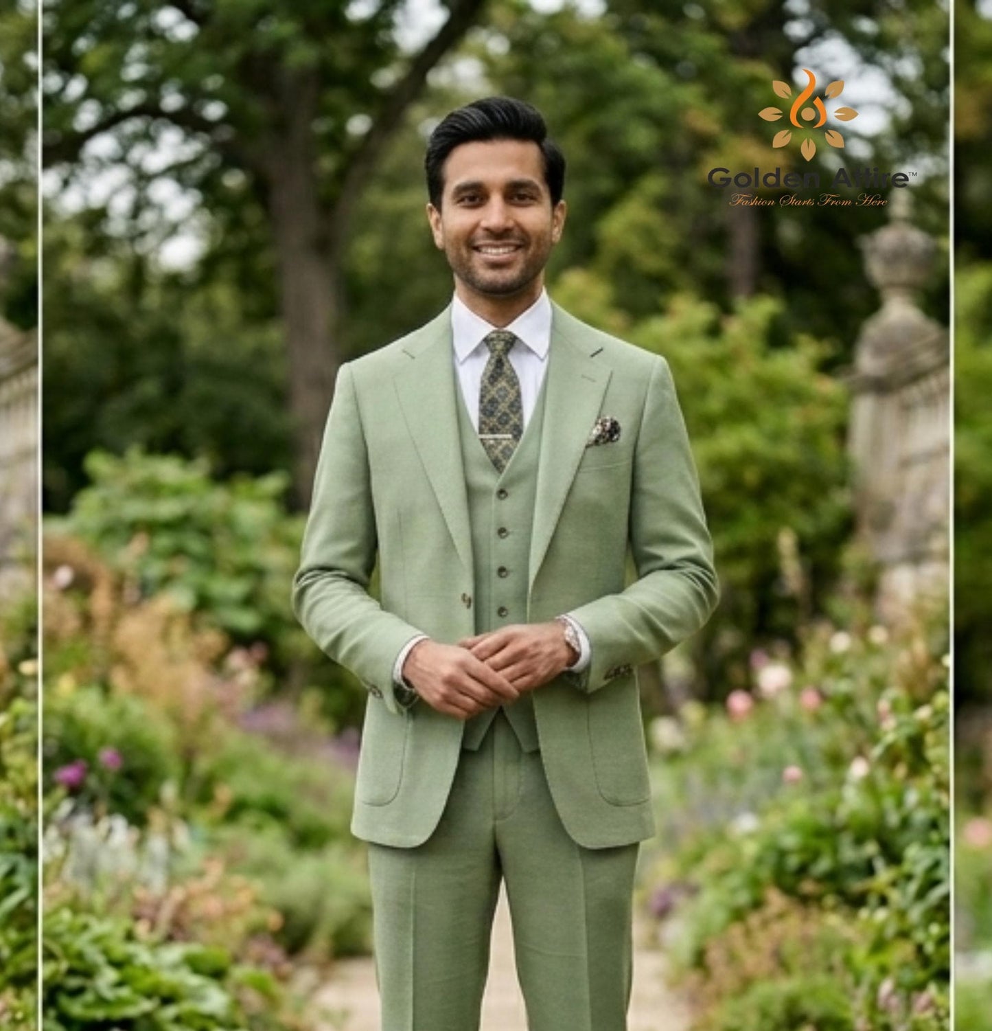 Custom Pistachio Green 3-Piece Suit, Bespoke Men's Wedding Party Attire