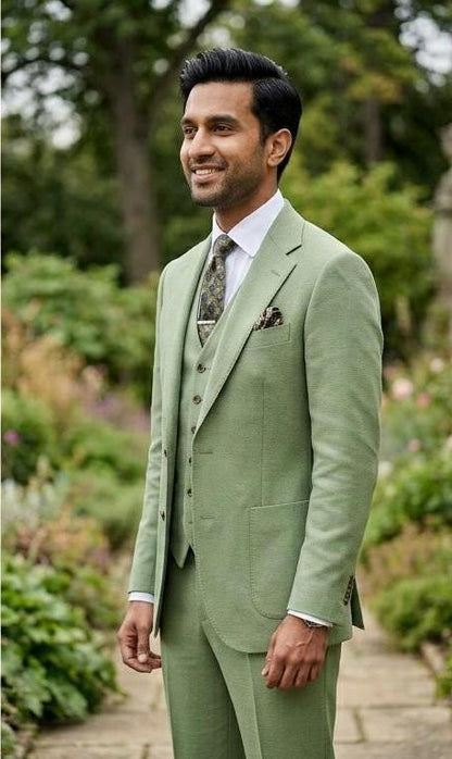 Custom Pistachio Green 3-Piece Suit, Bespoke Men's Wedding Party Attire