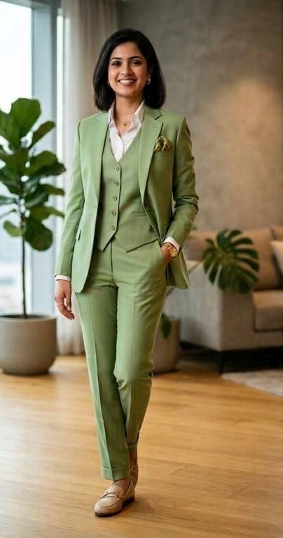 Pistachio Green Three-Piece Suit for Women, Custom Tailored Formal Suit, Elegant Wedding Guest Outfit