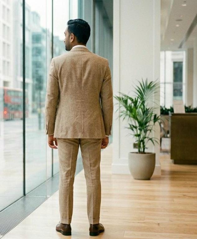 Beige 3-Piece Slim Fit Suit: Golden Attire Wedding Tuxedo