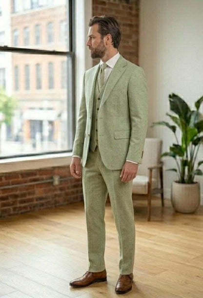 Men's Pistachio Green Three-Piece Suit, Wedding Suit for Groom